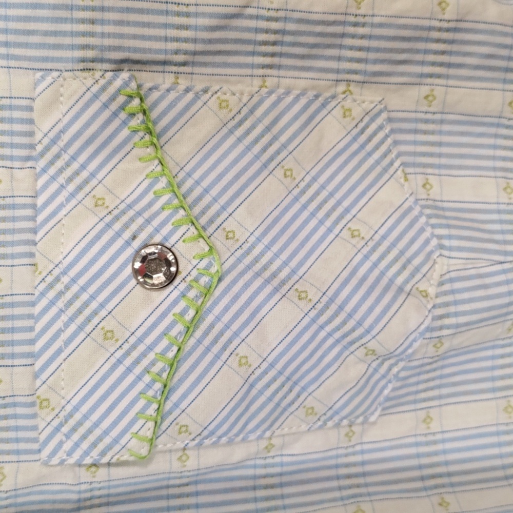 6173 Panhandle Slim Rough Stock lt blue & green Western shirt M - Picture 5 of 15